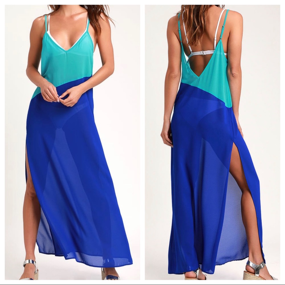 urquoise and Cobalt Blue Maxi Cover-Up